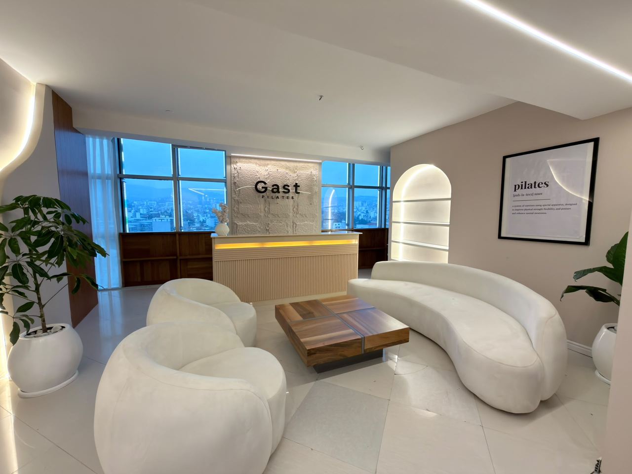 The GAST Pilates lounge at dusk